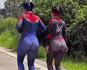 spider woman cosplay fun with friend's boyfriend