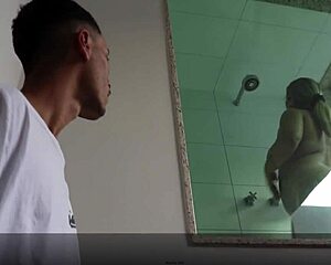 Young stepson pounds busty milf's big ass right after her steamy shower