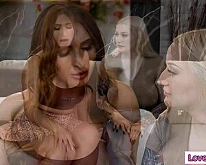 latina lesbian straps on uber driver pounds her big tits hard