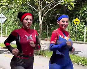 spider woman cosplay fun with friend's boyfriend