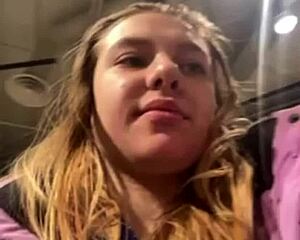 Chubby teen masturbates wet pussy in taxi then mall publicly