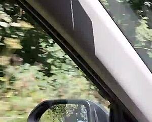 snapped a quick selfie flashing tits right in the car