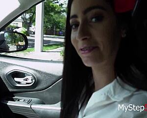 stepdad lifts teen 18+ skirt for sneaky peek after jasmine vega's teasing reveal