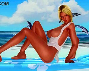 Tanned nude babe strips panties slow