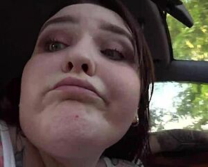 curvy milf flashes tits legs and fingers pussy in public car