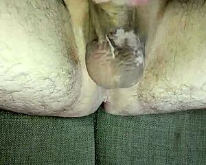 jerking my huge uncircumcised cock to massive cumswap orgasm in bedroom