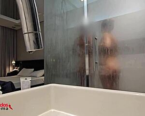 wonder if that husband realized his wife showered with a huge bbc right under his nose