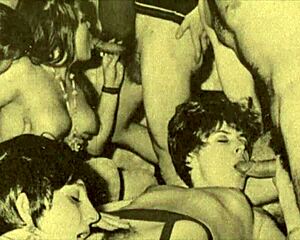 Vintage Orgy Unleashes Wild Group Fucking in Retro Hairy Pussy Chaos