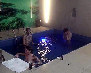 Amateur Couple Invites Nerd Friend for Bareback Threesome Pool Splash