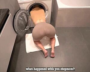 Stepson pounds stepmom's tight pussy inside washing machine till creampie explosion