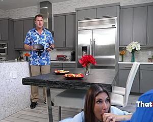 stepmom sneaks fuck while stepdad plays his game oblivious