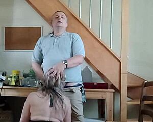 Slave strips teases blows cock then explodes in orgasm?