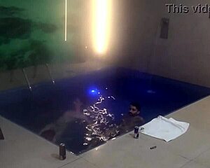 Amateur Couple Invites Nerd Friend for Bareback Threesome Pool Splash