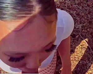 curvy asian babe chokes on huge cock outdoors sloppy