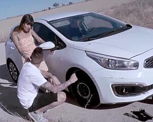 skinny young latina teen michy perez meets kevin white for roadside outdoor quickie fuck session