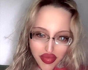 Russian Glasses Fetish Babe With Huge Lips Teases In Lipstick Frenzy