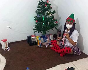 MATURE STUDENT SLAMS DILDO ON CLIT! Christmas Spotlight Slut Masturbation