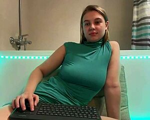 Sext student slips into bathroom for steamy solo masturbation session with big natural tits