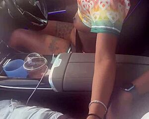 girl strokes big black cock in public car ride