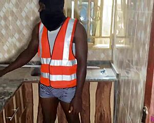 black ebony pays engineers with oiled wet pussy doggystyle fingering