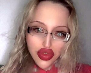Russian Glasses Fetish Babe With Huge Lips Teases In Lipstick Frenzy