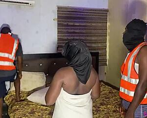 black ebony pays engineers with oiled wet pussy doggystyle fingering