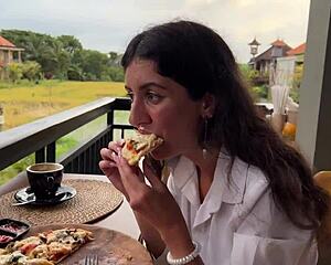 pizza lunch with cum dripping down my face in cafe 😜🍕💦 public fun!