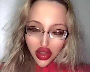 Russian Glasses Fetish Babe With Huge Lips Teases In Lipstick Frenzy