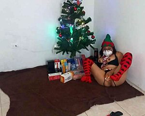 MATURE STUDENT SLAMS DILDO ON CLIT! Christmas Spotlight Slut Masturbation