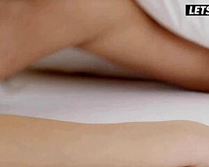 skinny girlfriend moans craving mans monster cock deep in tight pussy spooning