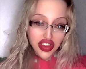 Russian Glasses Fetish Babe With Huge Lips Teases In Lipstick Frenzy