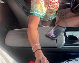 girl strokes big black cock in public car ride