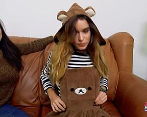 Skinny Big-Titted Gypsy Pamela Morrison Pokes Pussy and Swallows Cum!