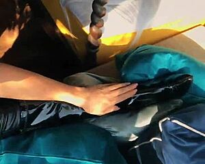 i can't stop showing off in wetlook suit leather boots ass