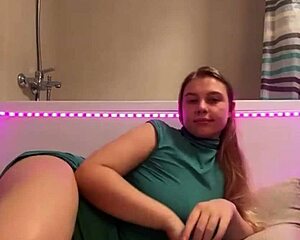 Sext student slips into bathroom for steamy solo masturbation session with big natural tits