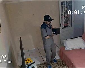 Novinha alone gets tarado maintenance man cum on ass hidden cam