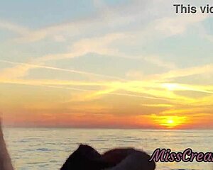 Flashing Cock at Stepdaughter on Sunset Beach! She Jerks Massive Cumshot Publicly