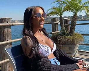 zoey's shaved ebony pussy gets interracial doggystyle fillup with balls deep black cock riding