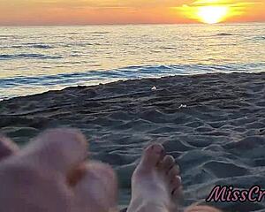Flashing Cock at Stepdaughter on Sunset Beach! She Jerks Massive Cumshot Publicly