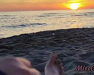 Flashing Cock at Stepdaughter on Sunset Beach! She Jerks Massive Cumshot Publicly