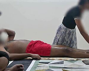 client enjoys relaxing massage turning into happy ending with flashing tease