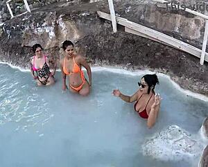 sexy latina's mountain car bath turns to pussy licking sex