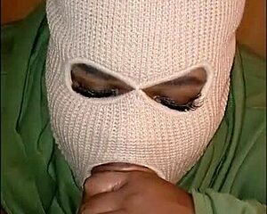 super sloppy deepthroat from masked brunette gagging on huge cock cumshot