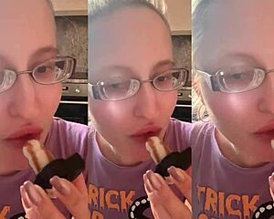 Vampire teeth suck and fuck lollipop in glasses fetish