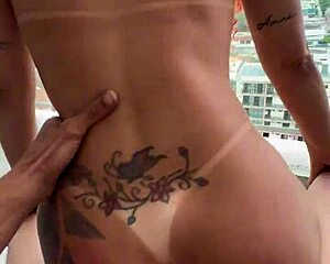 Brazilian Stud Hammers Japanese Pussy on Hotel Balcony POV