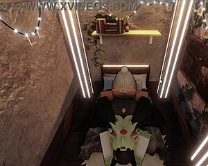 hot girl in tight jeans bends over for deep cock thrusts right through the ripped denim crotch