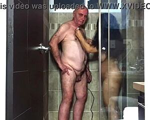 surprise shower peek agarabas shakes ass jerks huge cock close up