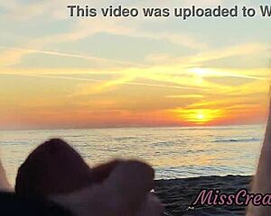 Flashing Cock at Stepdaughter on Sunset Beach! She Jerks Massive Cumshot Publicly