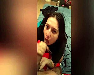 Girlfriend with big ass and tits gives deepthroat blowjob to friend