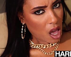 ebony bimbo bombshell bent over pussy pounded hard sideways by monster black cock